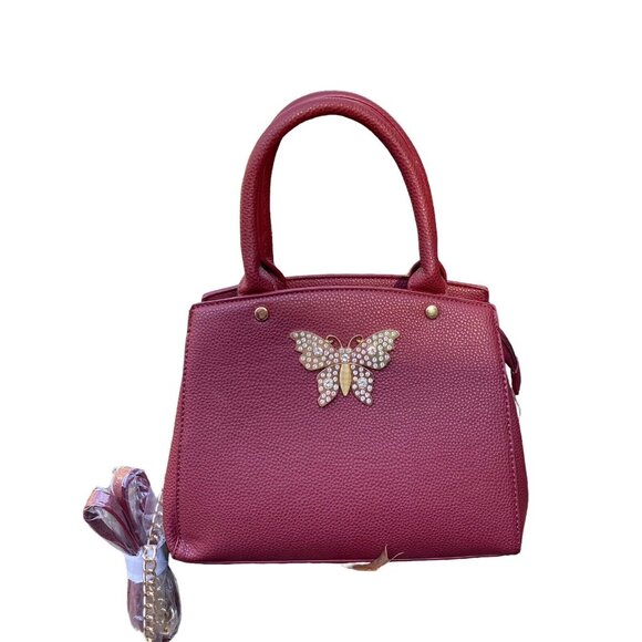 Crossi NY Handbag/Purse/Shoulder Bag With Butterfly Emblem  Ruby Red New W Tags - Picture 2 of 15